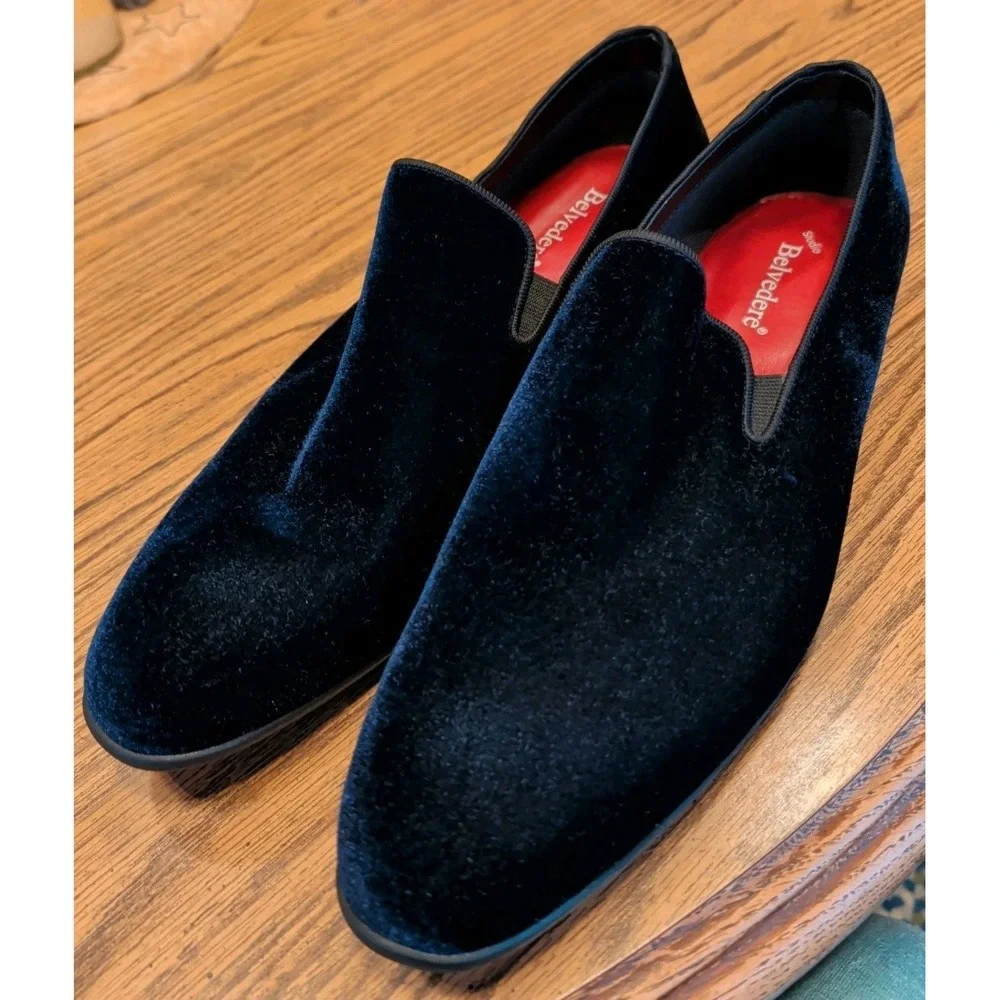 Studio Belvedere Paolo velvet navy blue slip on loafers dress shoes Size 13 D
